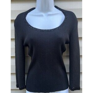 VTG Cache Womens Y2K Sz M Black Silk Embellished Beaded Sweater Whimsigoth Rave
